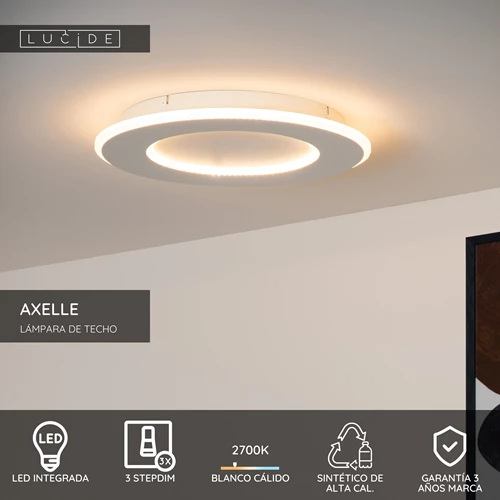 Lucide AXELLE - Lámpara de techo - Ø 39,6 cm - LED 3 StepDim - 1x24W 2700K - Blanco - USP